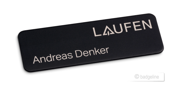 Namensschild AluContur | Comfort 60x20 mm schwarz-matt Lasergravur